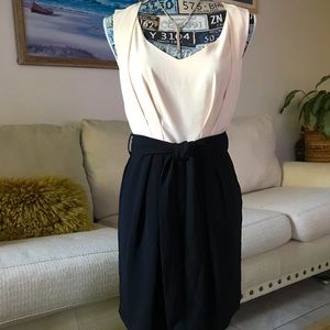 Cream and Black lined belted dress Small